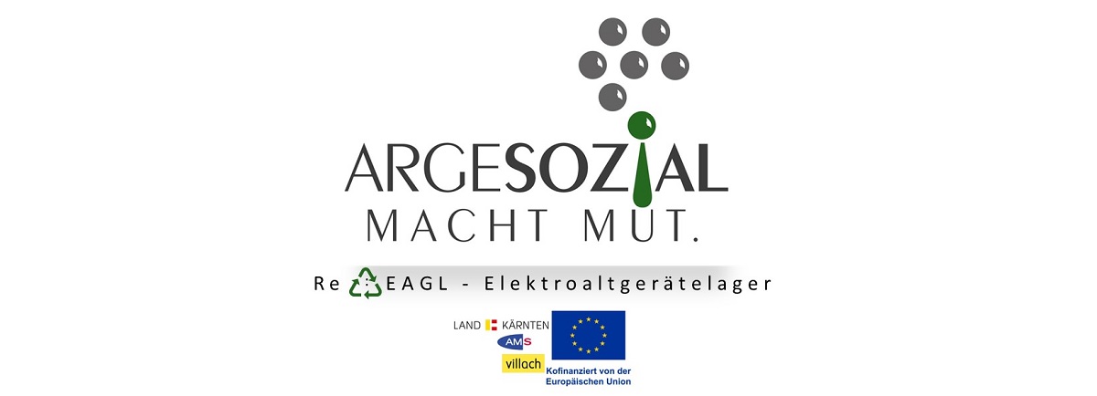 Logo bestehend aus Schriftzügen, zentral die Botschaft ARGE Sozial macht Mut