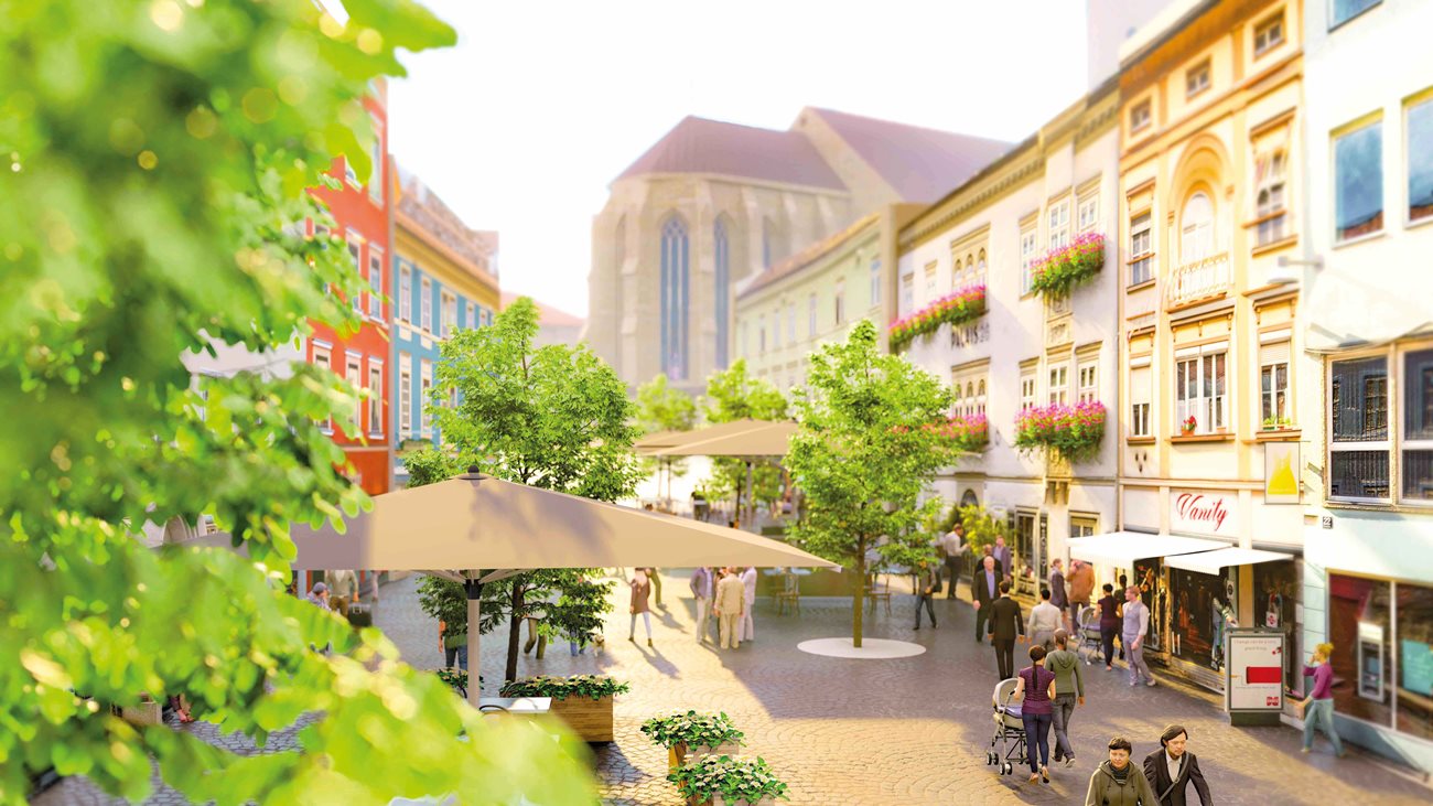 Ab Montag, 3. März, wird an der Grünen Achse auf dem Hauptplatz weitergebaut. 