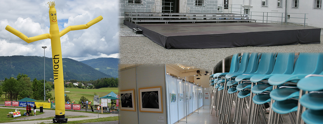 Verleihservice in der Villacher Stadthalle: Bühnen, Sessel, Airdancer