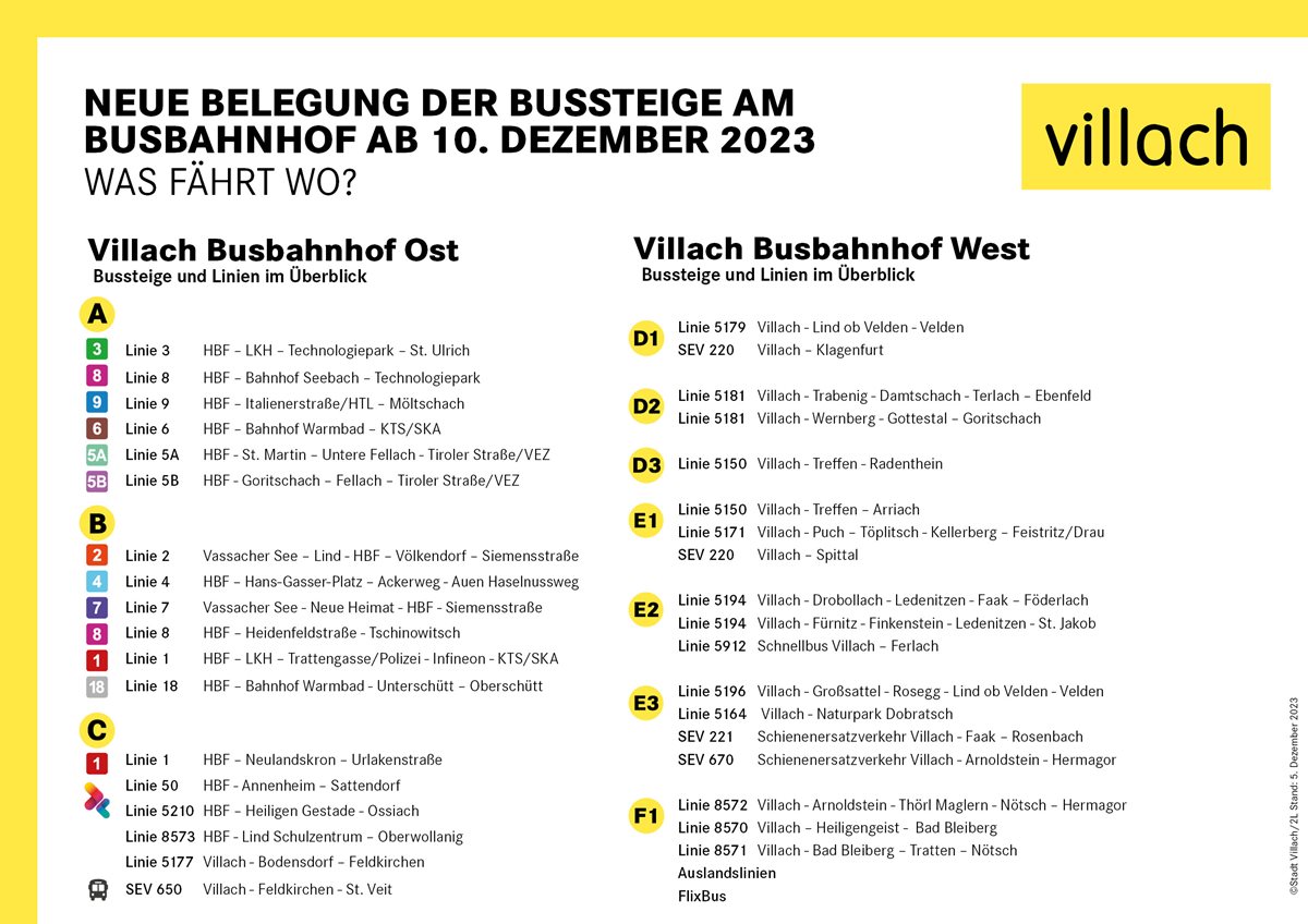 Neubelegung der Bussteige am Hauptbahnhof ab 10. Dezember 2023