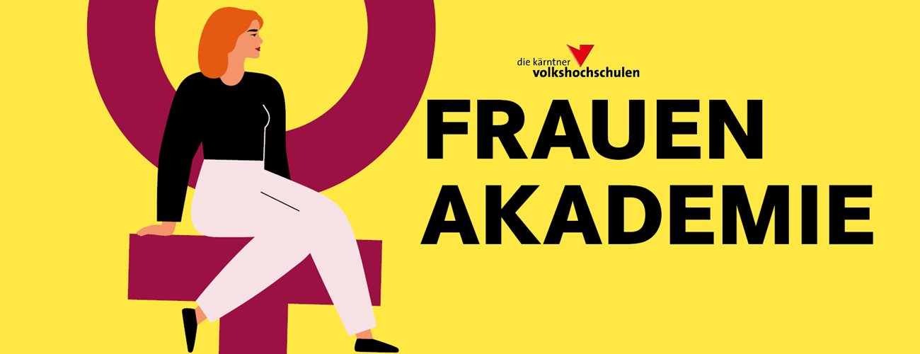 Frauen Akademie: Frau sitzt auf lila Symbol, Kärnten