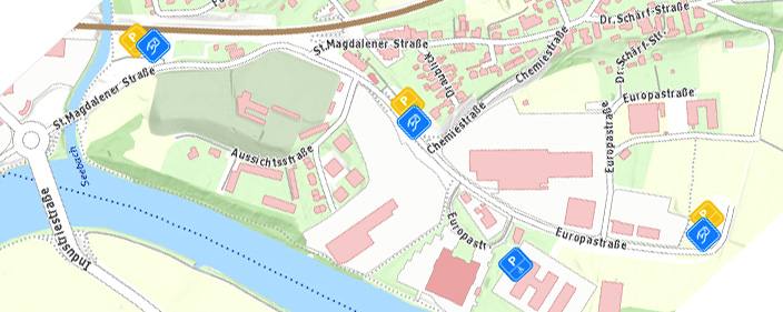 Übersicht - kostenpflichtige Parkplätze FH Villach