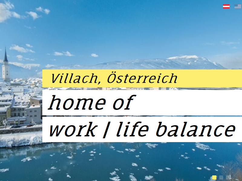 Screenshot der Willkommensseite der Website "wecome2villach". 